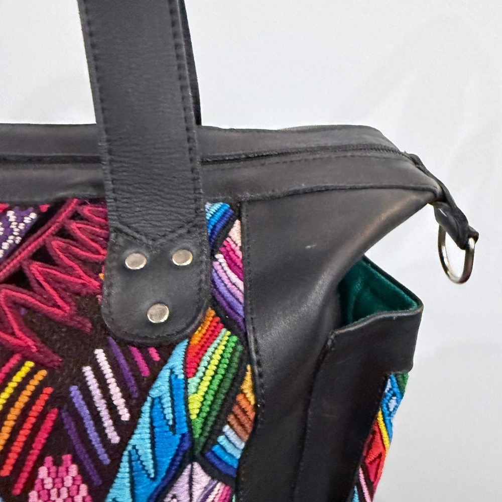 Amara Collective Huipil Leather Tote Bag Black Guatemalan Artisan Boho - Picture 6 of 11
